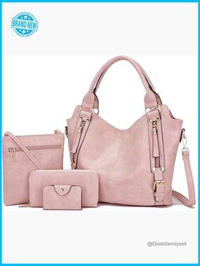 Large Hobo Shoulder Tote Crossbody Bag Set Ladies Pu Leather Handbag 4-Piece Set